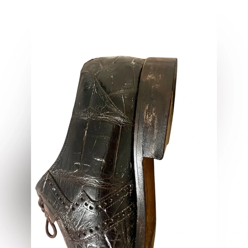 Mauri Alligator Skin Lace-Up Dark Brown Oxford Shoes US 9 Handmade Italy